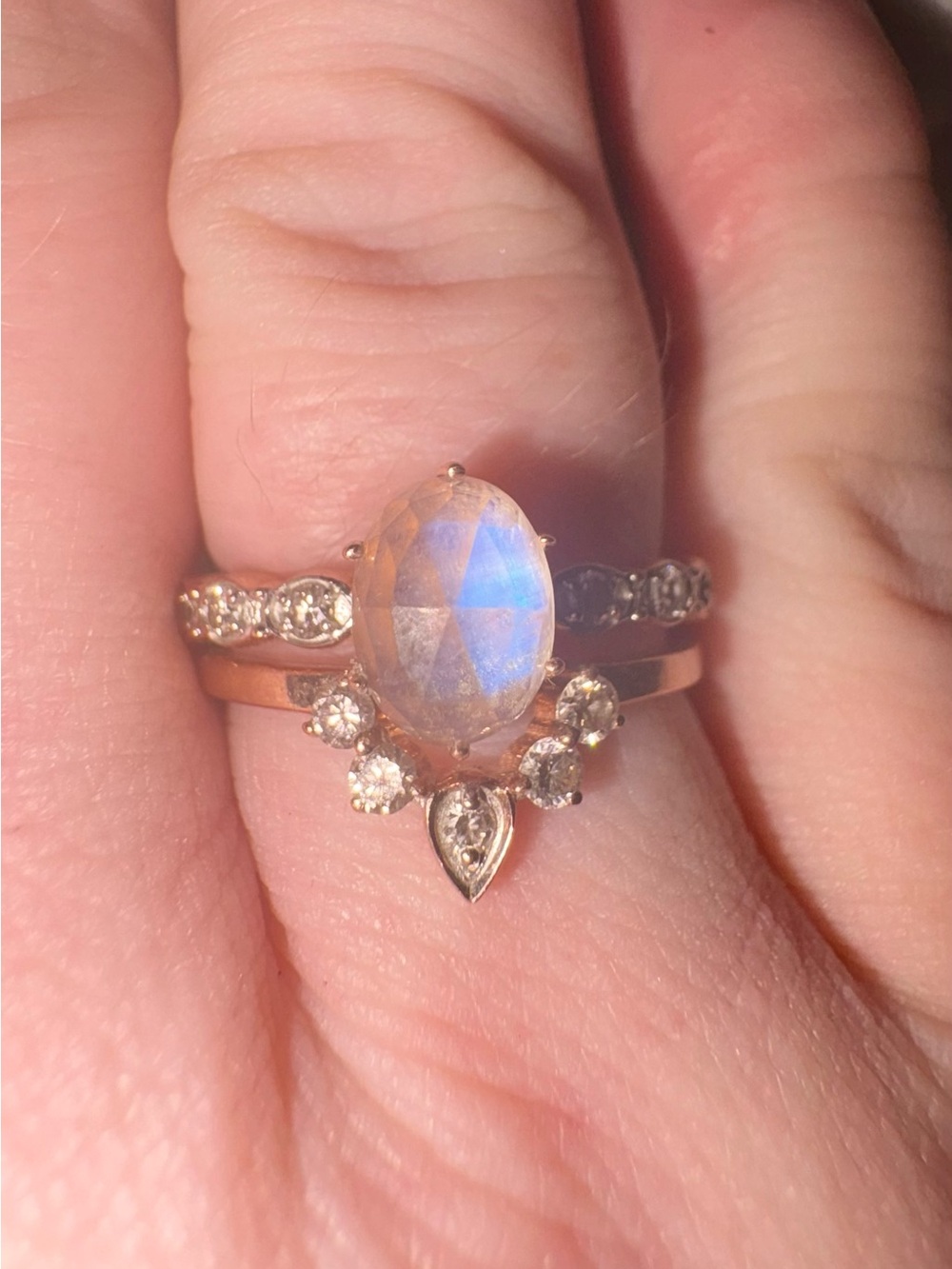 Moon Magic 14k Rose Gold Moonstone Diamond Bridal Ring Set With Box